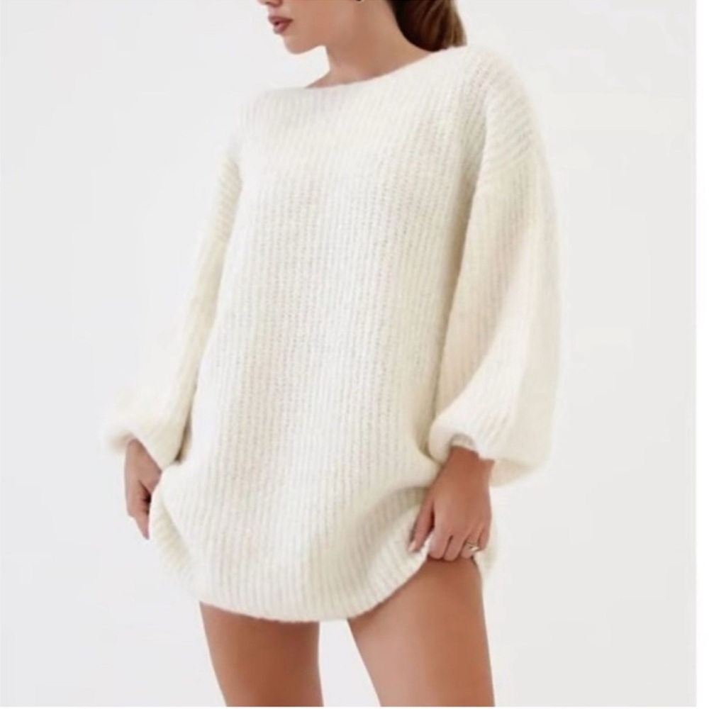 Rumored Milkshake fluffy knit mini dress in off white size small